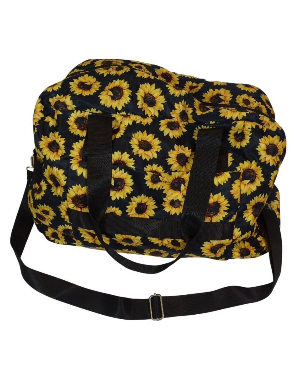 Sunflower Weekender Travel Duffel Gym Bag Carry On Overnight Tote Black Yellow
